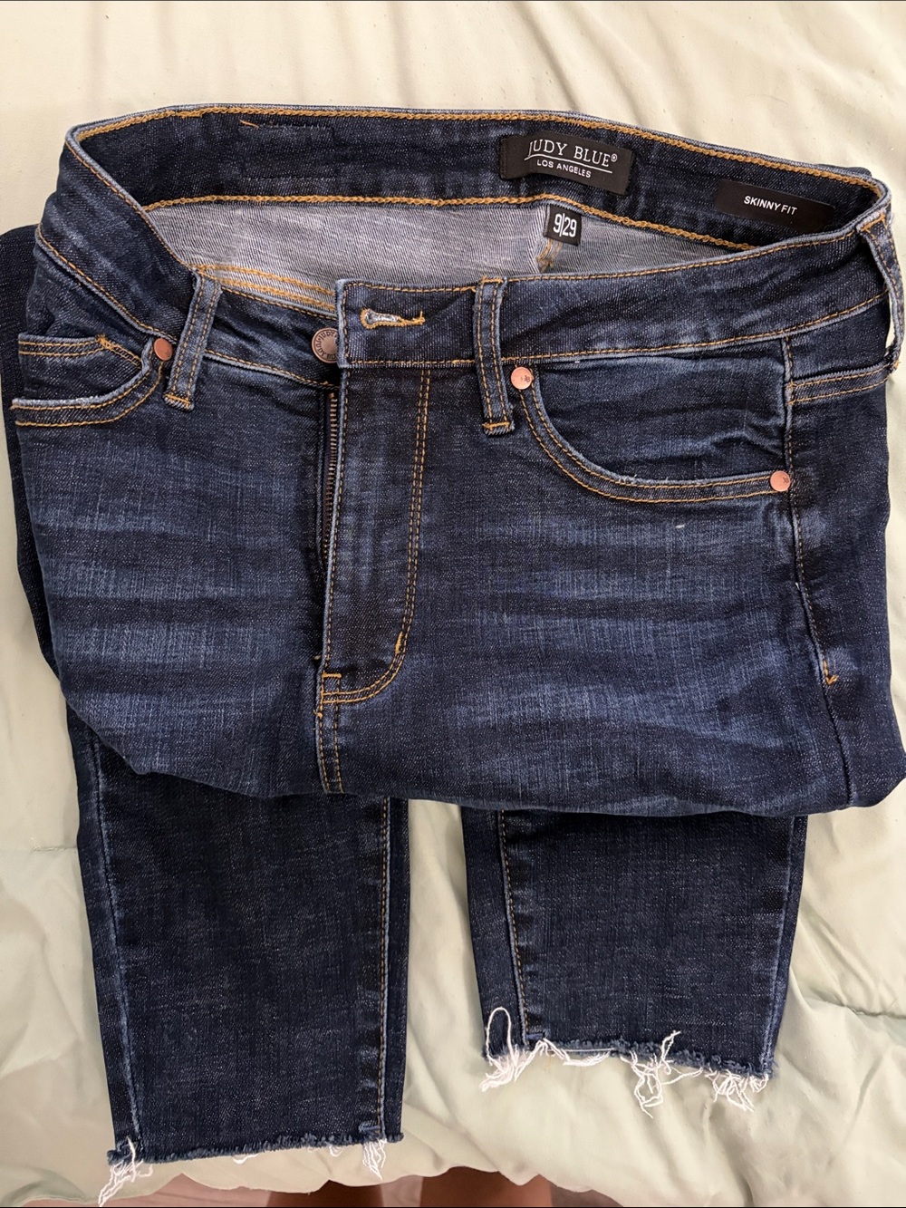 Judy Blue Dark Wash Skinny Jeans with Frayed Hem